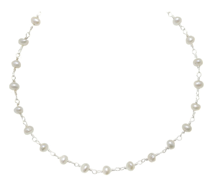 Small Pearl Necklace Freshwater Cultured  14k Gold Fill or Sterling Silver Chain Link Dainty White Pearls Everyday Feminine Wear