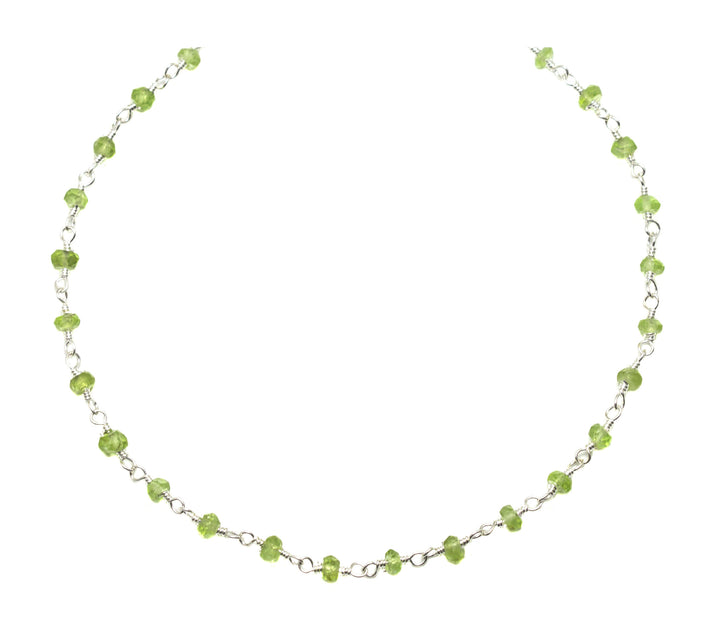 Green Peridot Necklace Natural Faceted Spaced  Beaded 14k Gold Fill or Sterling Silver 18 19 Inch Soft Green Dainty Daily Lightweight Beaded