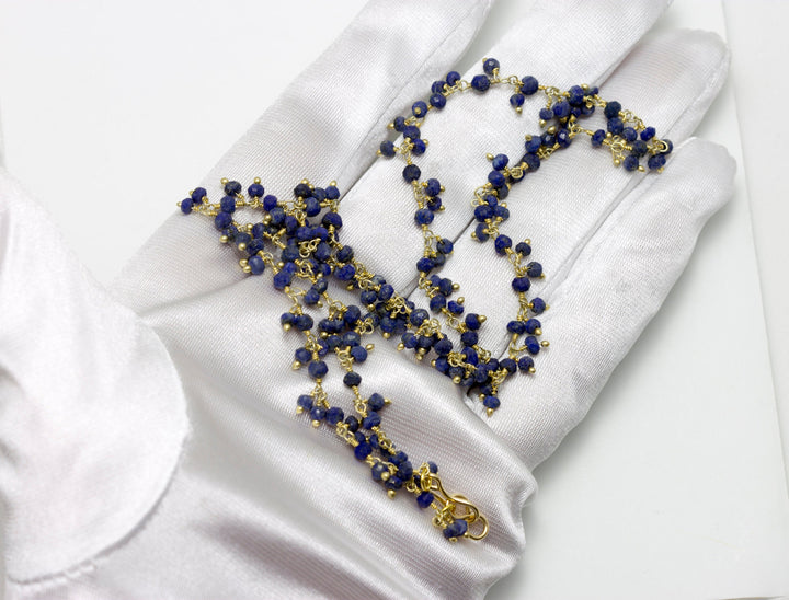 Lapis Lazuli Blue Necklace Natural Faceted Spaced Link  Beaded 14k Gold Fill Cluster Style 18 19 Inches Simple Everyday Small Dainty