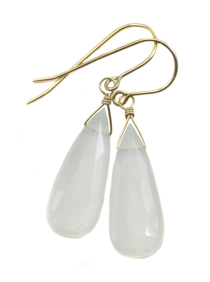 White Moonstone Earrings Sterling Silver or 14k Solid Gold Filled Faceted Teardrop Natural High Quality Simple Dainty Drops Shimmery Drops