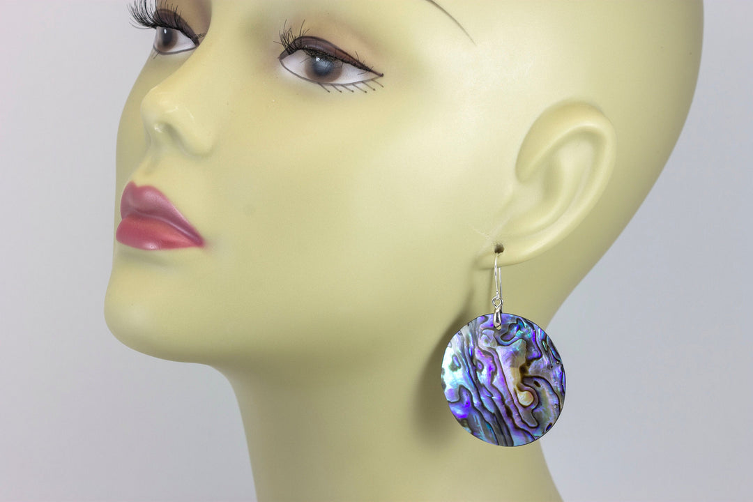 Abalone Paua Shell Teardrop Earrings Natural Peacock Round 14k Solid Gold or Filled or Sterling Silver X Large Simple MOP Drops AAA 2 Inch