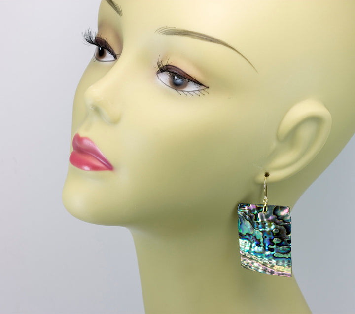 Abalone Paua Shell Teardrop Earrings Natural Peacock Rectangle 14k Solid Gold or Filled or Sterling Silver X Large Simple MOP Drops  2 Inch