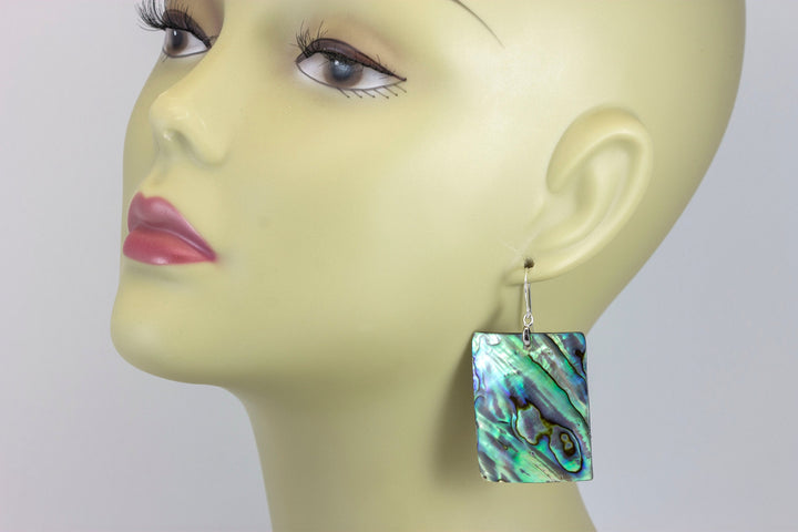Abalone Paua Shell Teardrop Earrings Natural Peacock Rectangle 14k Solid Gold or Filled or Sterling Silver X Large Simple MOP Drops  2 Inch
