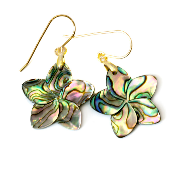 Abalone Paua Shell Teardrop Earrings Natural Peacock Carved Flower 14k solid gold or filled or Sterling Silver Large Simple MOP Drops