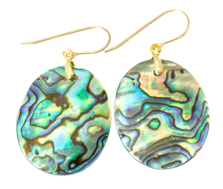 Abalone Paua Shell Teardrop Earrings Oval Natural Peacock Colors 14k Solid Gold or Filled or Sterling Silver Blue Iridescent Drops - Spyglass Designs