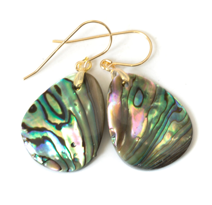 Abalone Paua Shell Teardrop Earrings Natural Peacock Colors 14k Solid Gold or Filled or Sterling Silver Oval MOP Blue Green Spyglass Designs