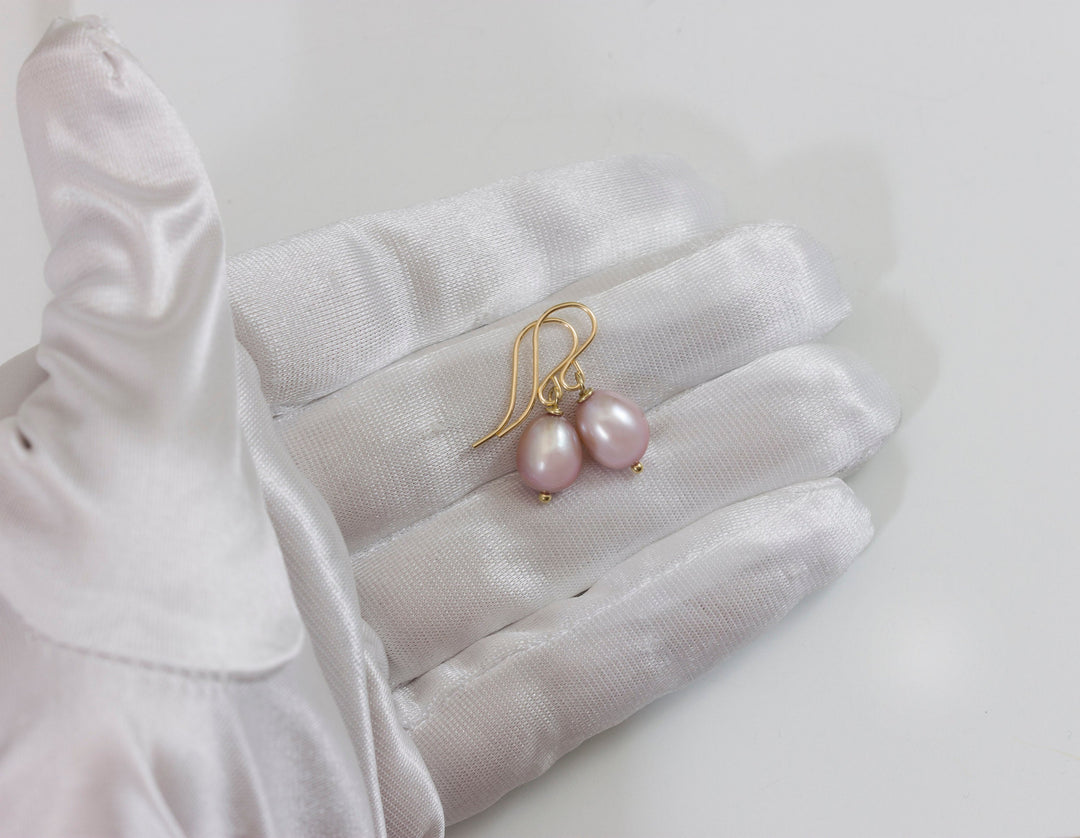 Pearl Earrings Rose Champagne Pink Rose Natural Pearls Oval Potato Freshwater Sterling Silver or 14k Solid Gold or Filled Simple Drop