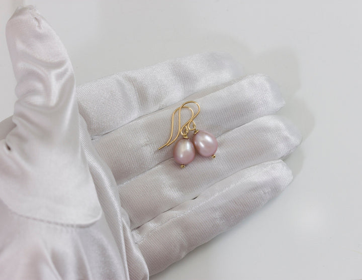 Pearl Earrings Rose Champagne Pink Rose Natural Pearls Oval Potato Freshwater Sterling Silver or 14k Solid Gold or Filled Simple Drop