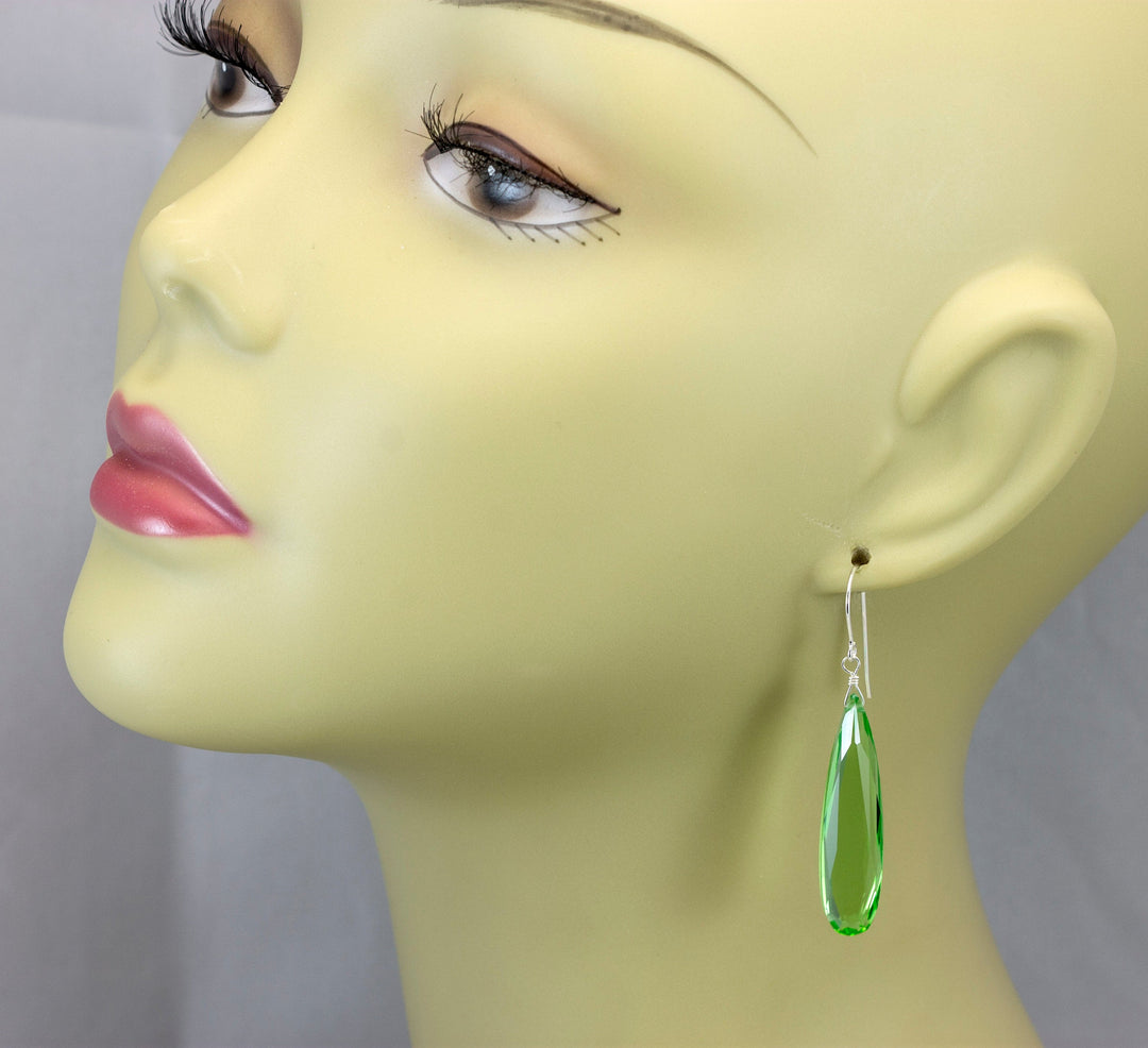 Light Green simulated Peridot Earrings Facet Large Long Dangle 14k Solid Gold or Filled or Sterling Silver Classic Simple Clean 2 Inch Drops