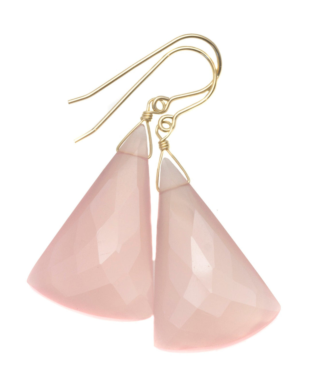 Pink Chalcedony Earrings Sterling Silver or 14k Solid Yellow Gold or Filled Faceted Pointed Triangle X Large Contemporary  2 Inch Drops