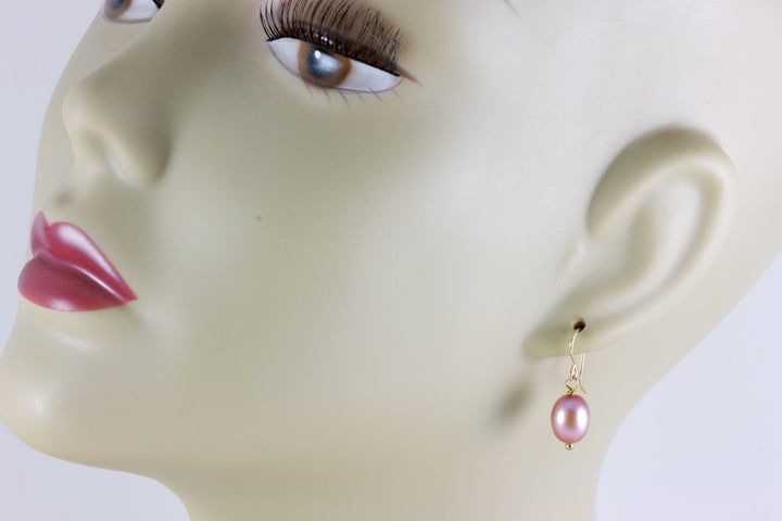 Pearl Earrings Rose Champagne Pink Rose Natural Pearls Oval Potato Freshwater Sterling Silver or 14k Solid Gold or Filled Simple Drop