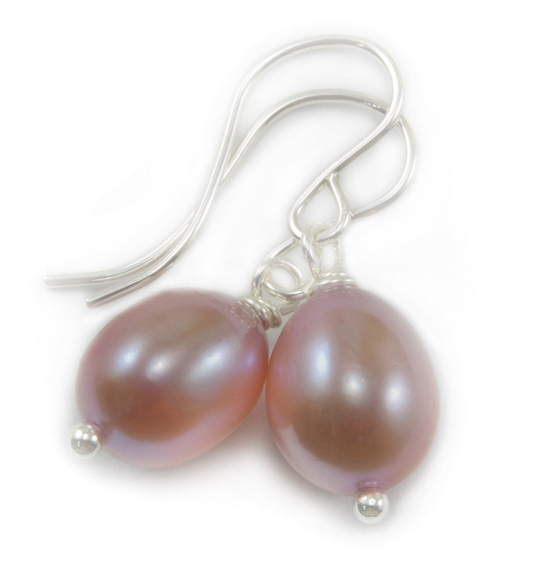 Pearl Earrings Rose Champagne Pink Rose Natural Pearls Oval Potato Freshwater Sterling Silver or 14k Solid Gold or Filled Simple Drop