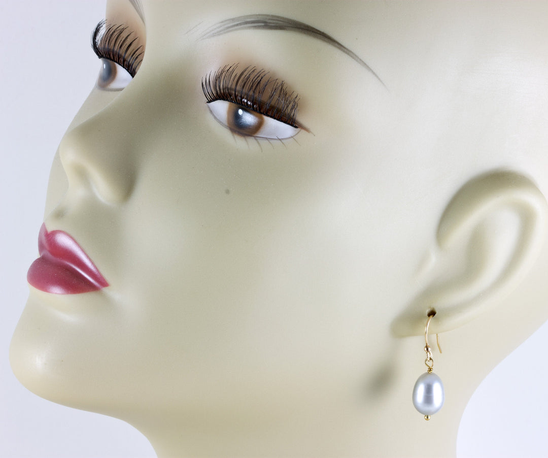 Silver Pearl Earrings Freshwater Cultured Pearls Sterling Silver or 14k Solid Gold or Filled Oval Potato Teardrop Silver Gray Simple