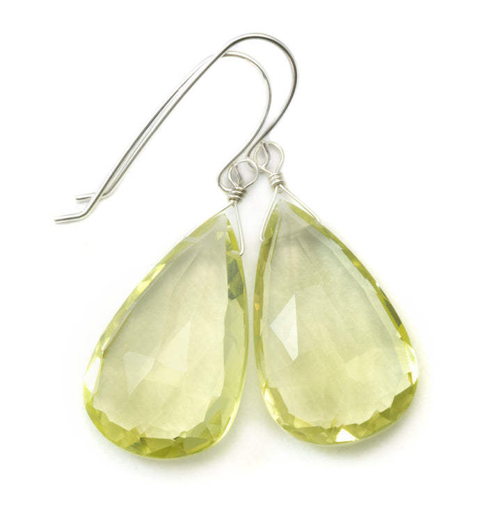 Lemon Yellow Quartz Earrings Large Wide Teardrop Faceted  Drop Sterling Silver or 14k Solid Yellow Gold or Rose Filled Simple Classic Dangle