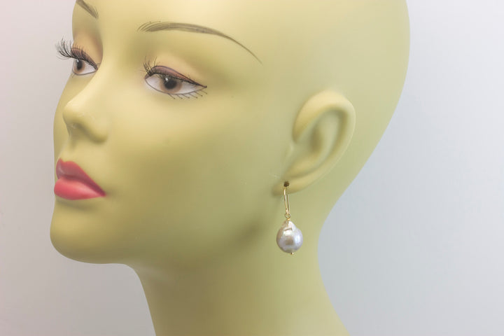 Baroque Pearl Earrings Sterling Silver or 14k Solid Yellow Gold or Filled Grey and Pink Simple Dainty Pearls Freshwater Unique Drops