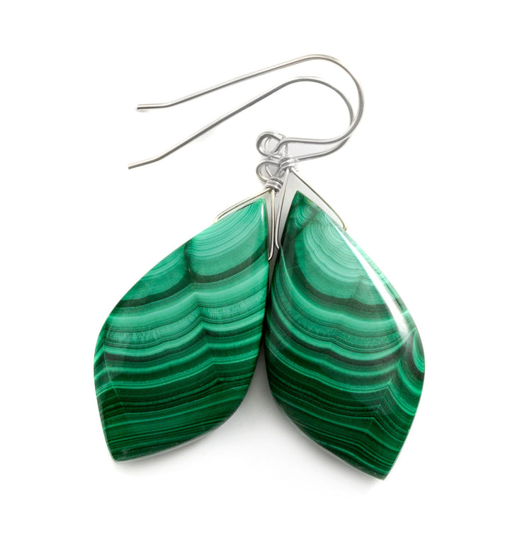Malachite Earrings Green Large smooth Natural Pear Drops Sterling Silver or 14k Solid Yellow Gold or Filled simple 2 In Teardrops  Classic
