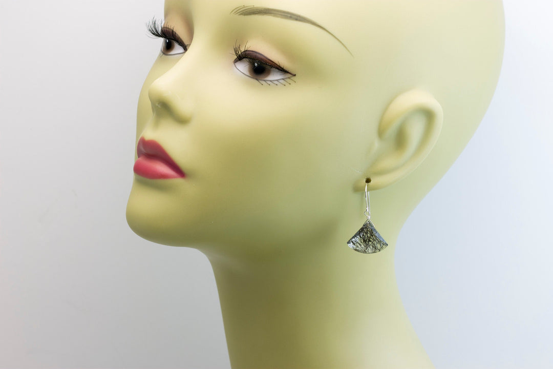 Black Rutile Quartz Earrings 14k Solid Yellow Gold or Filled or Sterling Silver Faceted Fan Tourmalated Rutilated Heart Teardrop Simple Drop