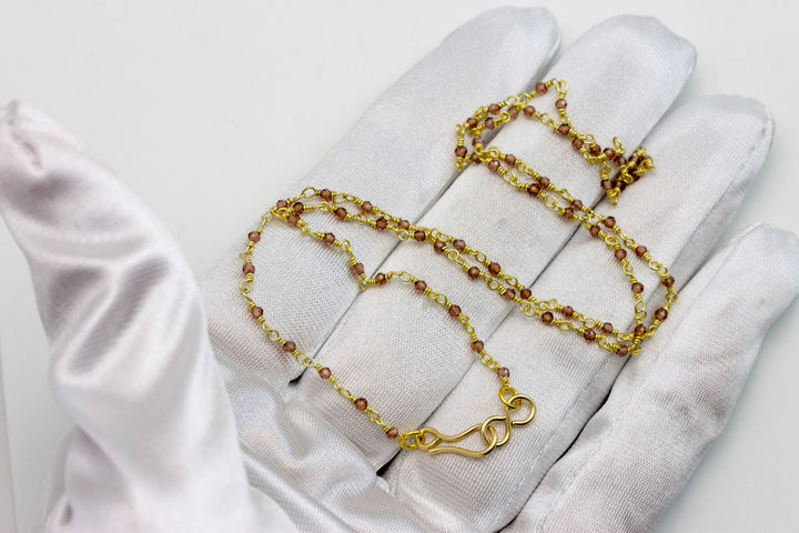 Garnet Necklace Beaded Chain 14k Gold Filled 18 19 Inches Red Small Teeny Tiny Gemstones Dainty Unique Spyglass Designs