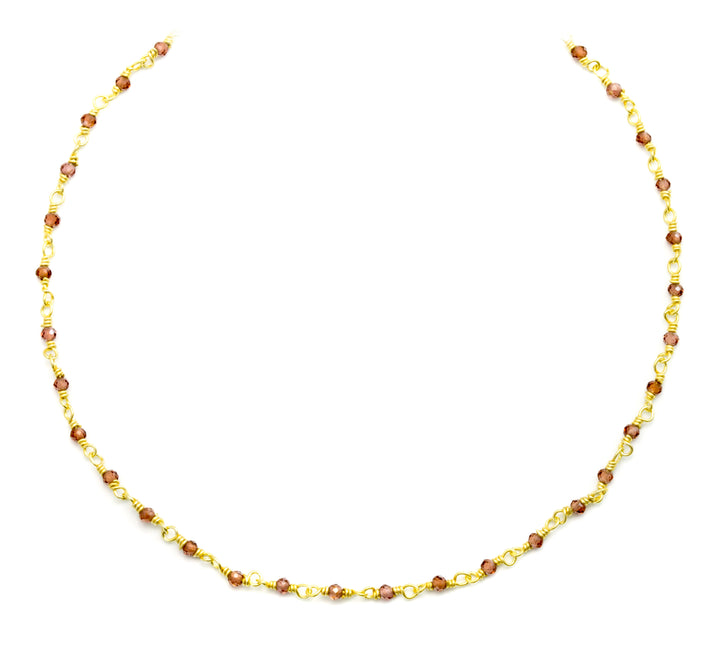 Garnet Necklace Beaded Chain 14k Gold Filled 18 19 Inches Red Small Teeny Tiny Gemstones Dainty Unique Spyglass Designs