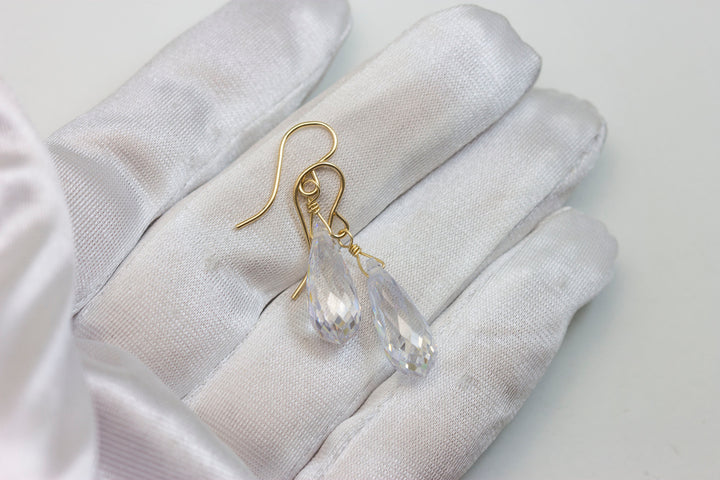 Clear Cubic Zirconia Earrings Teardrops AAA CZ Long  Briolettes Sterling Silver or 14k Solid Gold or Filled Micro Faceted Simple Drops