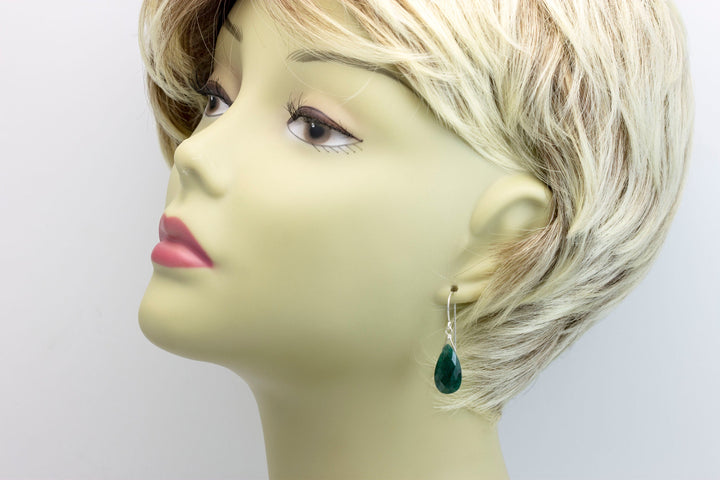 Natural Emerald Earrings Faceted Pear Shaped Teardrops 14k solid Gold or Filled or Sterling Silver Deep Rich Green Drops