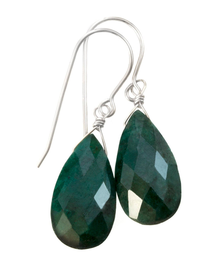 Natural Emerald Earrings Faceted Pear Shaped Teardrops 14k solid Gold or Filled or Sterling Silver Deep Rich Green Drops