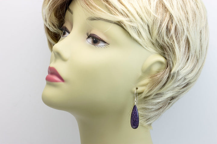 Goldstone Earrings Blue Sparkly long smooth Teardrops dangle drops Sterling Silver or 14k Solid Yellow Gold or filled Spyglass Designs