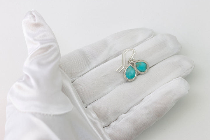 Turquoise Earrings Natural Blue Fancy Bezel Small Dainty Lightweight 14k solid yellow gold or filled or Sterling Silver Simple Drops 1 Inch