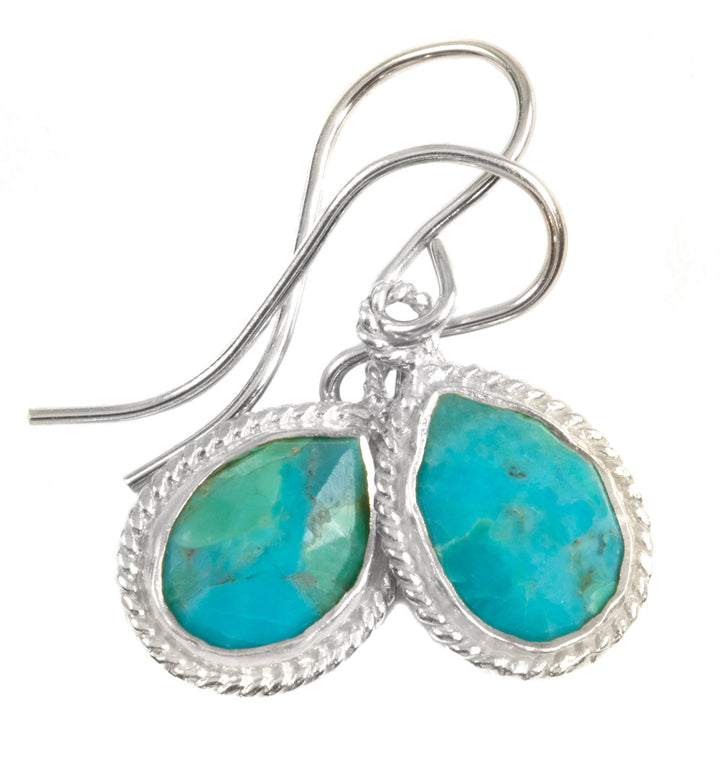 Turquoise Earrings Natural Blue Fancy Bezel Small Dainty Lightweight 14k solid yellow gold or filled or Sterling Silver Simple Drops 1 Inch