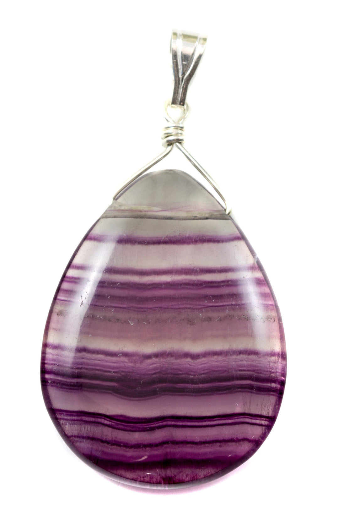 Fluorite Pendant Purple Striped Large Necklace Natural Genuine  Contemporary Design Teardrop Sterling Silver or 14k Gold Filled