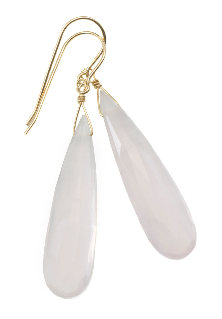 Rose Quartz Earrings X Long Soft Pink Faceted Pear Long Teardrop Dangle Sterling Silver or 14k Solid Yellow Gold or Filled Natural 2 Inches