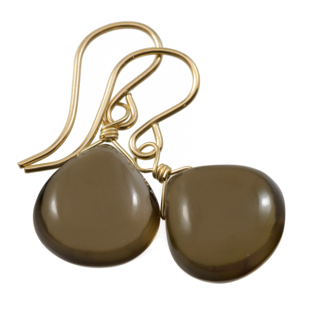 Smoky Quartz Earrings 14k Solid Gold or Filled or Sterling Silver Smooth Heart  Sterling Silver Smokey Teardrops Classic Simple Natural