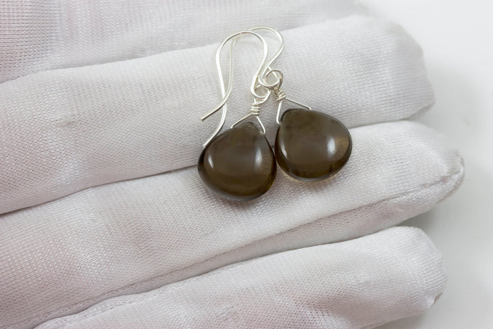 Smoky Quartz Earrings 14k Solid Gold or Filled or Sterling Silver Smooth Heart  Sterling Silver Smokey Teardrops Classic Simple Natural
