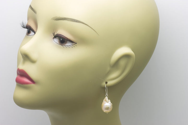 Baroque Pearl Earrings Sterling Silver or 14k Solid Gold or Filled French Earwire Champagne Pink Simple Pearls Genuine Freshwater Drops