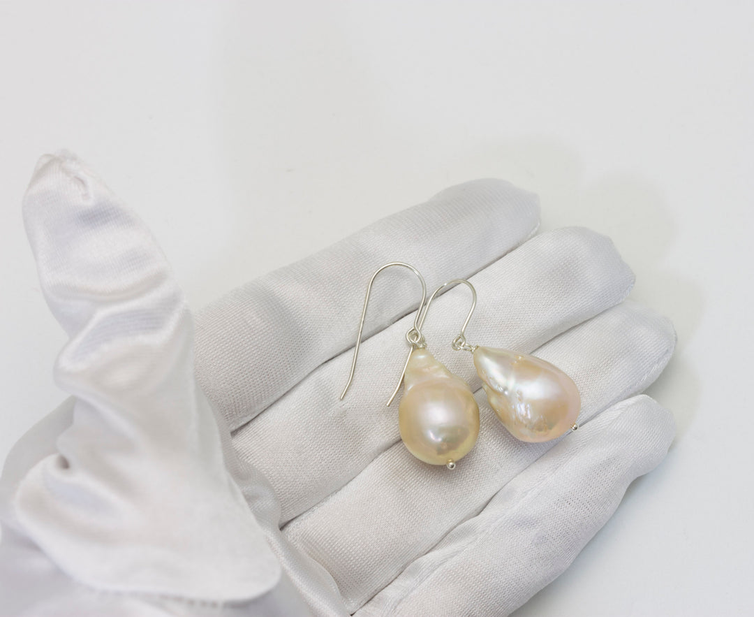 Baroque Pearl Earrings Sterling Silver or 14k Solid Gold or Filled French Earwire Champagne Pink Simple Pearls Genuine Freshwater Drops