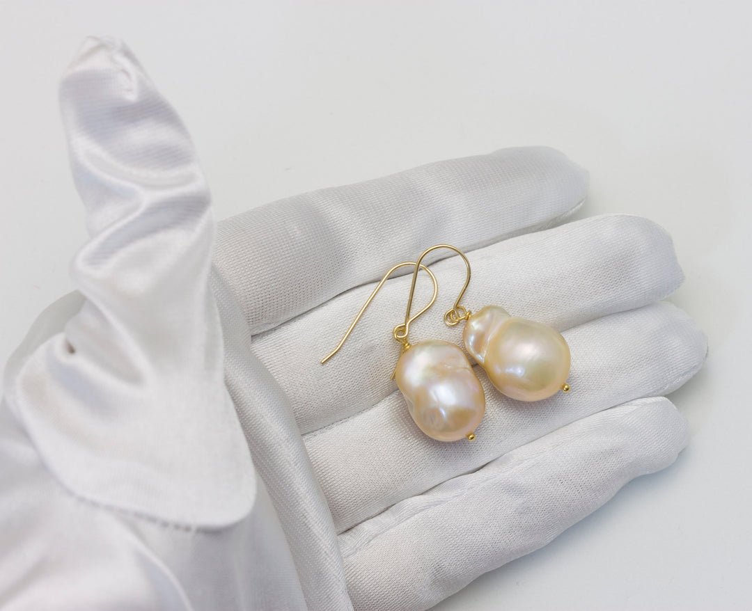 Baroque Pearl Earrings Sterling Silver or 14k Solid Gold or Filled French Earwire Champagne Pink Simple Pearls Genuine Freshwater Drops
