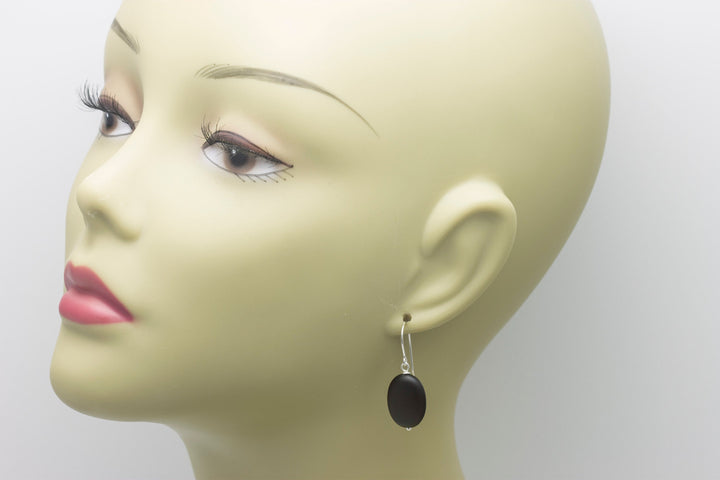 Black Onyx Earrings Sterling Silver or 14k Solid Gold or Filled Smooth Polished Matt Oval Teardrop Dangle Simple Classic Neutral Drops