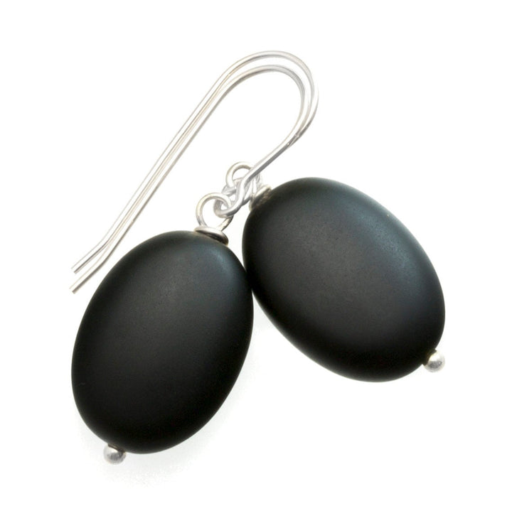 Black Onyx Earrings Sterling Silver or 14k Solid Gold or Filled Smooth Polished Matt Oval Teardrop Dangle Simple Classic Neutral Drops