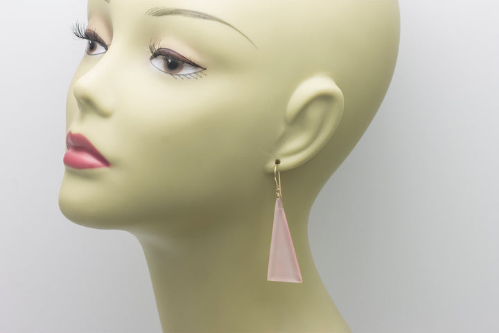 Pink Chalcedony Earrings Sterling Silver or 14k Solid Yellow Gold or Filled Faceted Triangle Teardrops X Large Beveled  2.5 Inch Drops