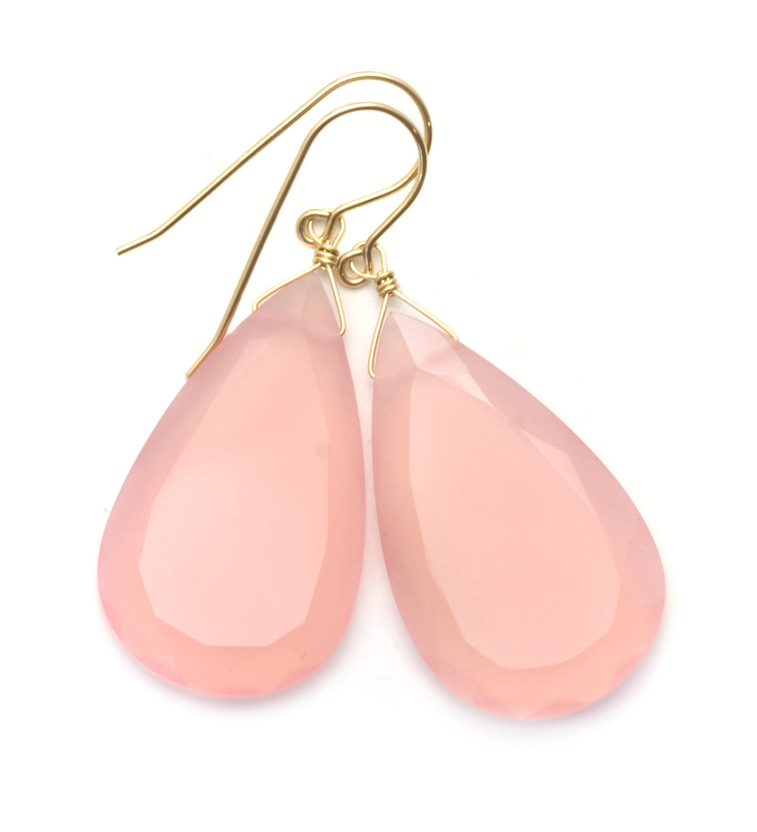 Pink Chalcedony Earrings Sterling Silver or 14k Solid Yellow Gold or Filled Faceted Fat Pear Teardrops X Large Beveled  2 Inch Drops