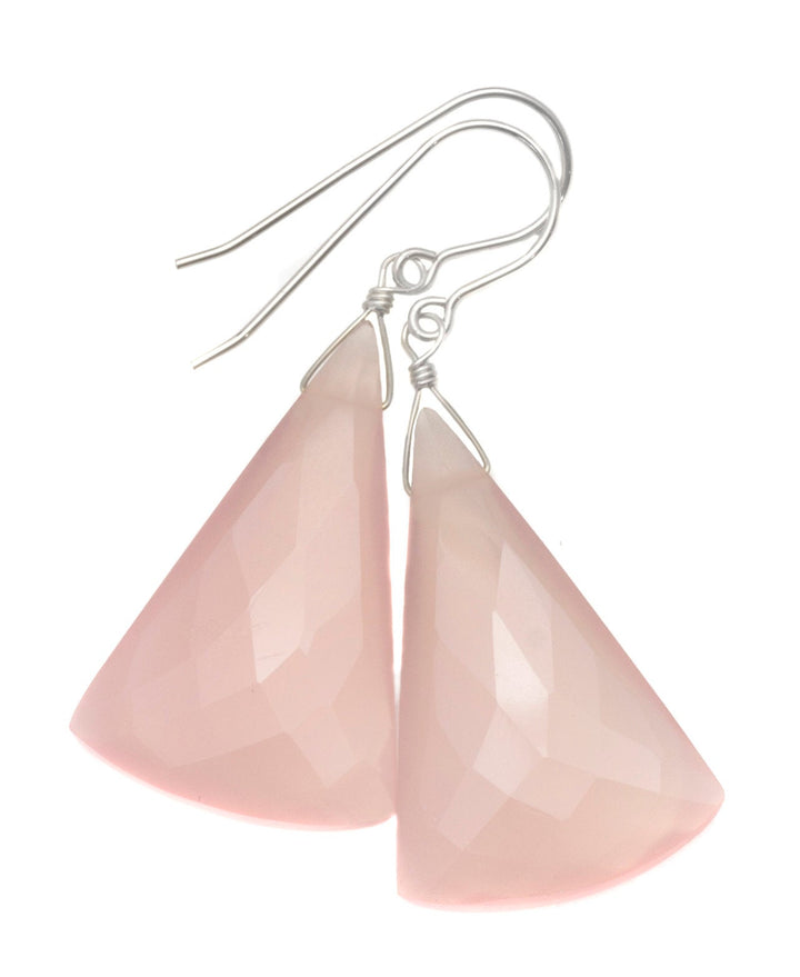 Pink Chalcedony Earrings Sterling Silver or 14k Solid Yellow Gold or Filled Faceted Pointed Triangle X Large Contemporary  2 Inch Drops