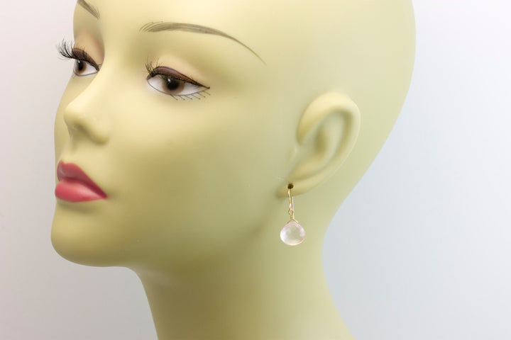 Rose Quartz Earrings Pink Dainty Heart Teardrop Dangle Sterling Silver or 14k solid Gold or Filled Classic Faceted Simple Everyday