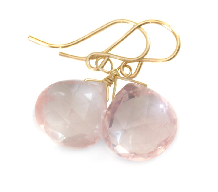 Rose Quartz Earrings Pink Dainty Heart Teardrop Dangle Sterling Silver or 14k solid Gold or Filled Classic Faceted Simple Everyday