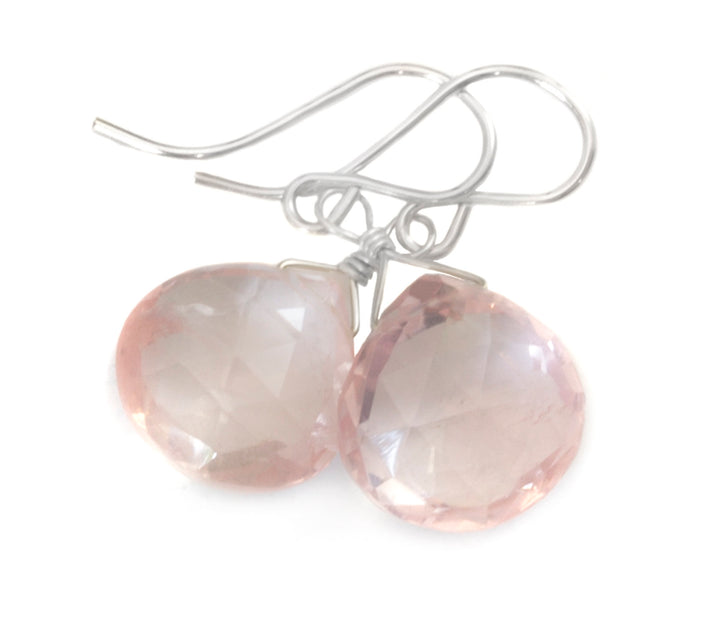Rose Quartz Earrings Pink Dainty Heart Teardrop Dangle Sterling Silver or 14k solid Gold or Filled Classic Faceted Simple Everyday
