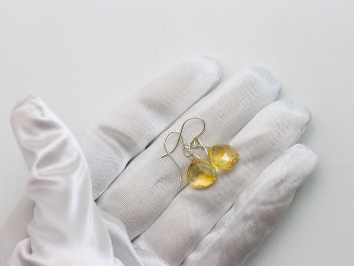 Natural Yellow Citrine Earrings faceted Heart Drop 14k solid gold or filled or Sterling Silver Spyglass Designs Simple Teardrops Lightweight