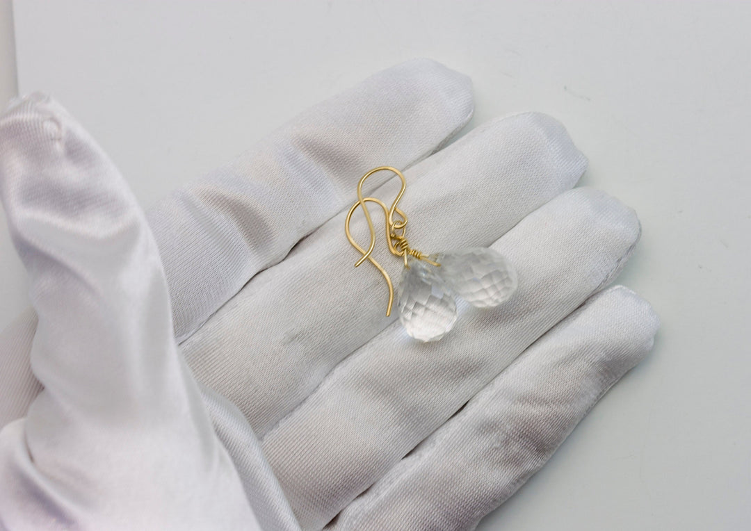 Clear Quartz Earrings Fat Faceted Teardrop Drops 14k Solid Gold or Filled or Sterling Silver Rounded Briolettes Dainty Classic Simple Dainty