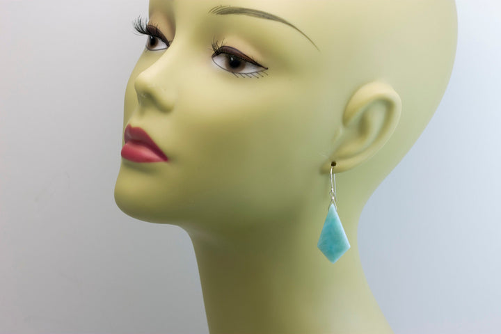 Blue Larimar Earrings Natural Long Triangle Teardrops Smooth Drop 14k Solid Gold or Filled or Sterling Silver Drops Baby Blue Simple 1.8 In