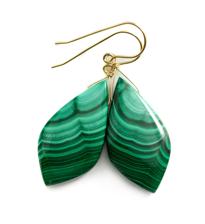 Malachite Earrings Green Large smooth Natural Pear Drops Sterling Silver or 14k Solid Yellow Gold or Filled simple 2 In Teardrops  Classic
