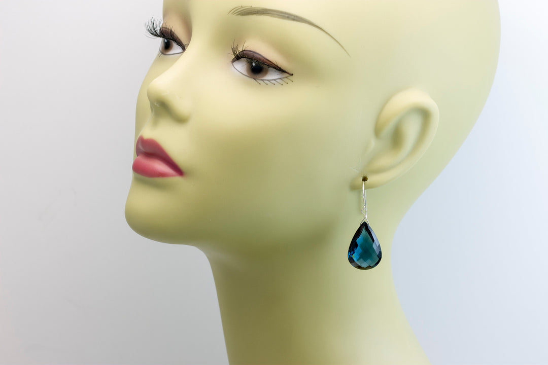 London Blue  Sim Topaz Earrings Large Faceted Briolette  Drops Sterling Silver or 14k Solid Gold or Filled Simple Classic Topaz Hot Teal