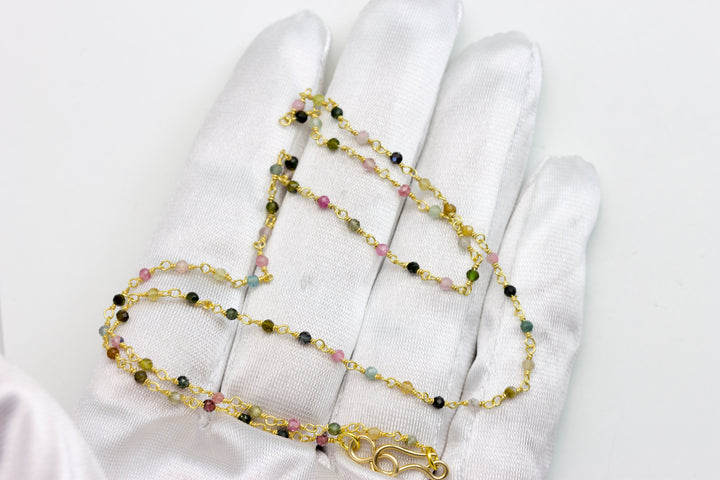 Watermelon Tourmaline Necklace Beaded Chain 14k Gold Filled 18 19 Inches Pink Small Teeny Tiny Dainty Unique Spyglass Designs